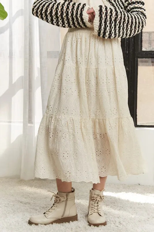 ADORA Elastic Waistband Tiered Midi Skirt - Brittney MADE