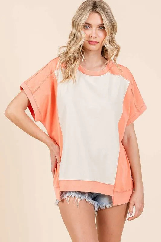 Mittoshop Oversized Color Block Short Sleeve T-Shirt - Brittney MADE