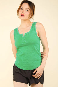 VERY J Washed Ribbed Tank with Placket Detail - Brittney MADE