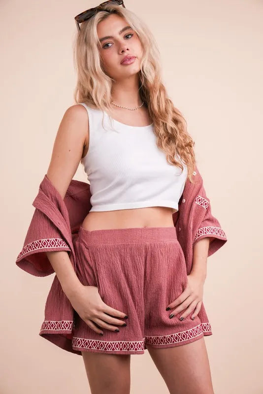 VERY J Crinkled Woven Shirt Top & Shorts Set - Brittney MADE