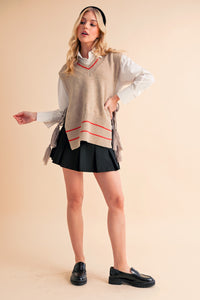 Aemi + Co Ribbed V-Neck Sweater Vest with Tassel - Brittney MADE