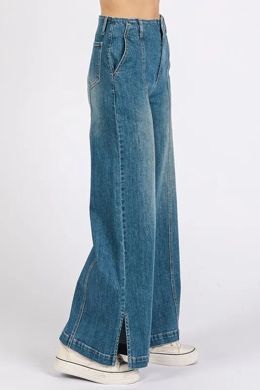 Mittoshop Medium Wash Seam Detail Wide Leg Denim Jeans - Brittney MADE