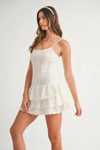 MABLE Bow Pointelle Knit Ruffle Mini Dress - Brittney MADE