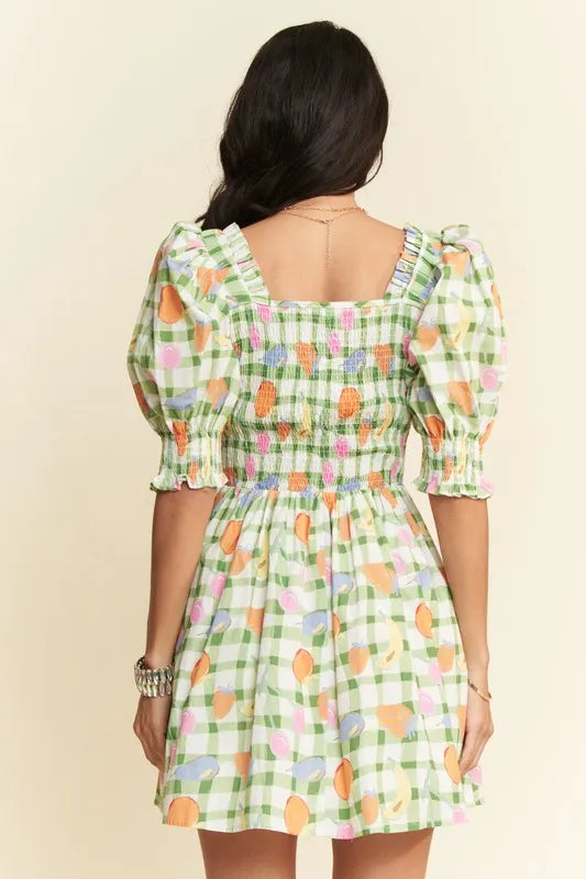 Davi & Dani Fruits Printed Smocking Mini Dress - Brittney MADE