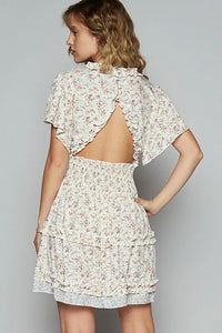 POL Cutout Back Frill Floral V-Neck Short Sleeve Mini Dress - Brittney MADE