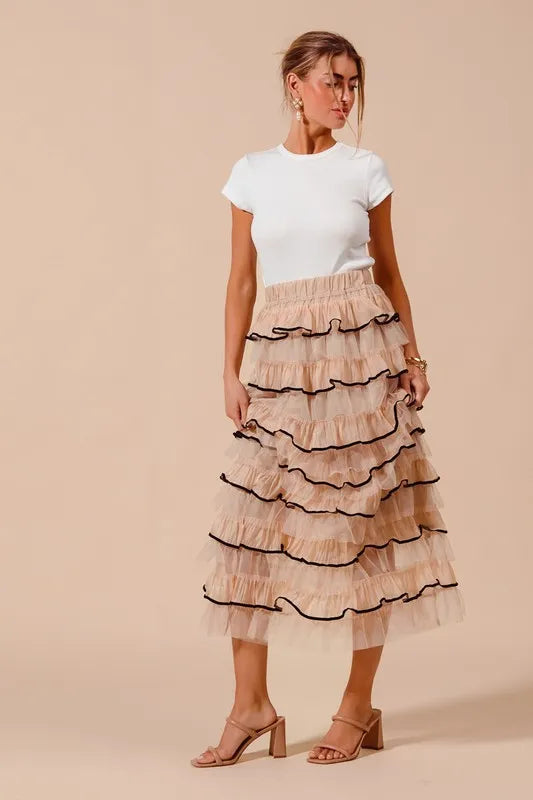 SO ME Layered Ruffled Tulle Maxi Skirt - Brittney MADE