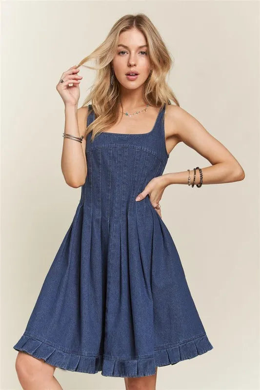 ADORA Smocked Back Square Neck Denim Dress - Brittney MADE