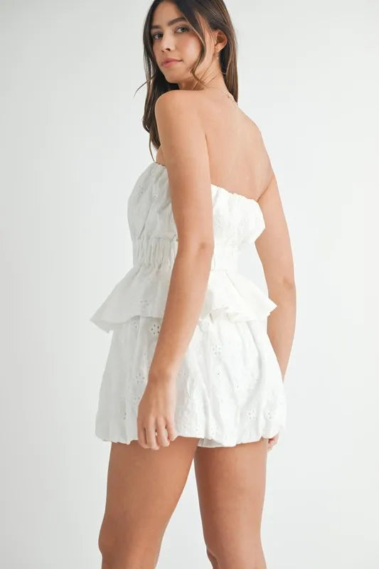 MABLE Floral Eyelet Lace Tube Top and Short Set - Brittney MADE