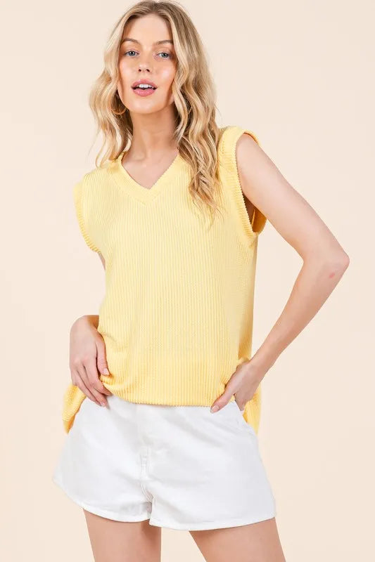 BOMBOM Rib Knit V-Neck Tank - Brittney MADE