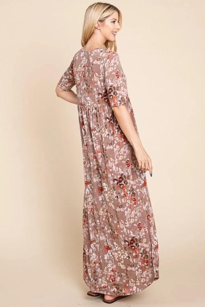 BOMBOM Printed Shirred Maxi Dress - Brittney MADE
