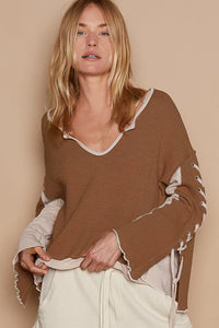 POL Lace-Up Sleeve Color Block Ribbed Knit Top - Brittney MADE