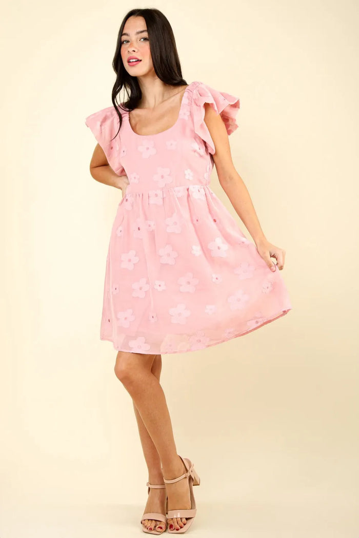 VERY J Flower Embroidered Organza Mini Dress - Brittney MADE