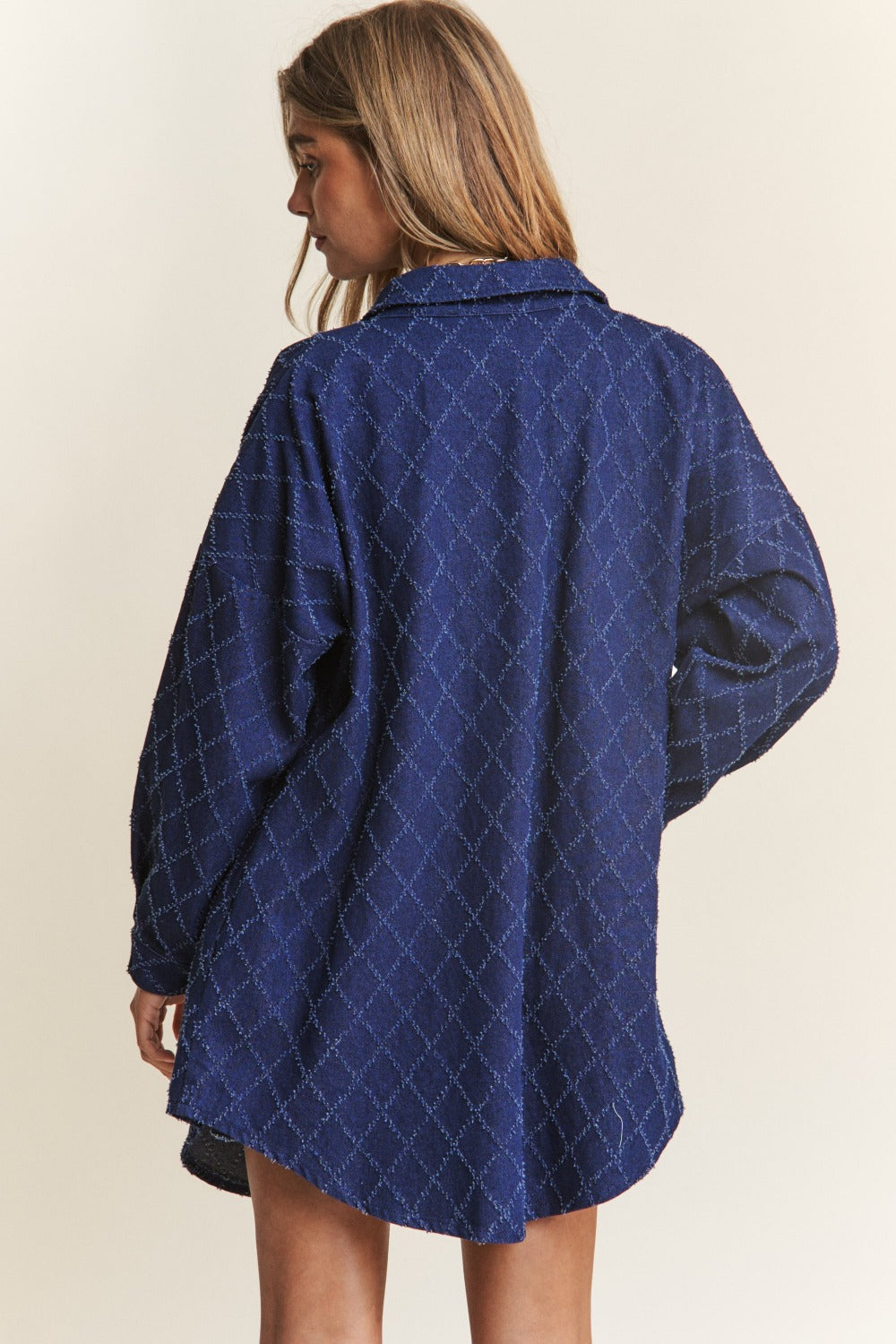 J.NNA Rhombus Stitched Button Up Denim Shacket - Brittney MADE