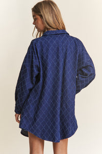 J.NNA Rhombus Stitched Button Up Denim Shacket - Brittney MADE