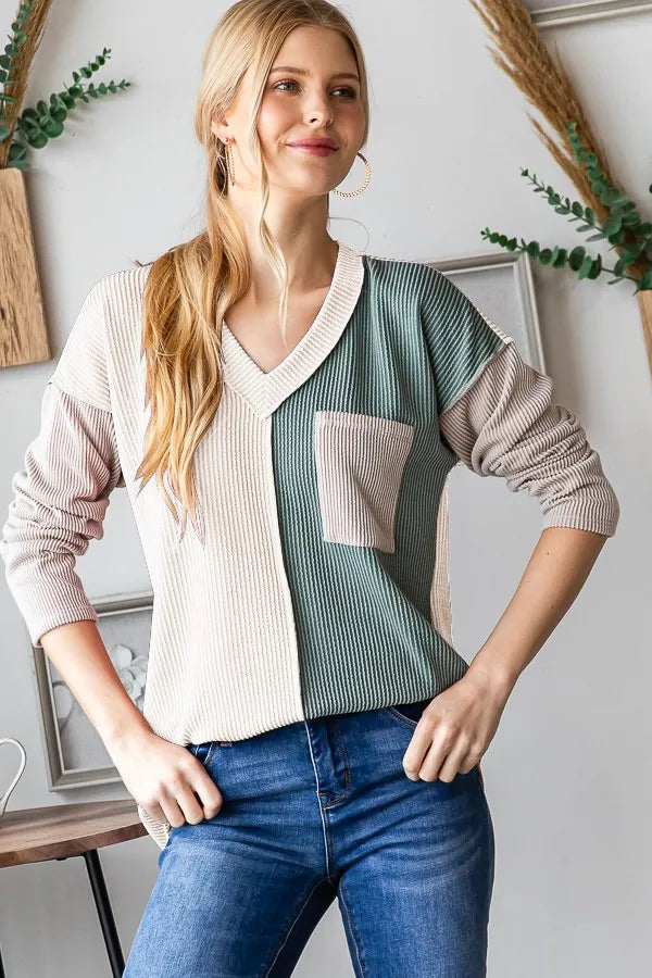 Heimish Color Block Exposed Seam Ribbed T-Shirt - Brittney MADE