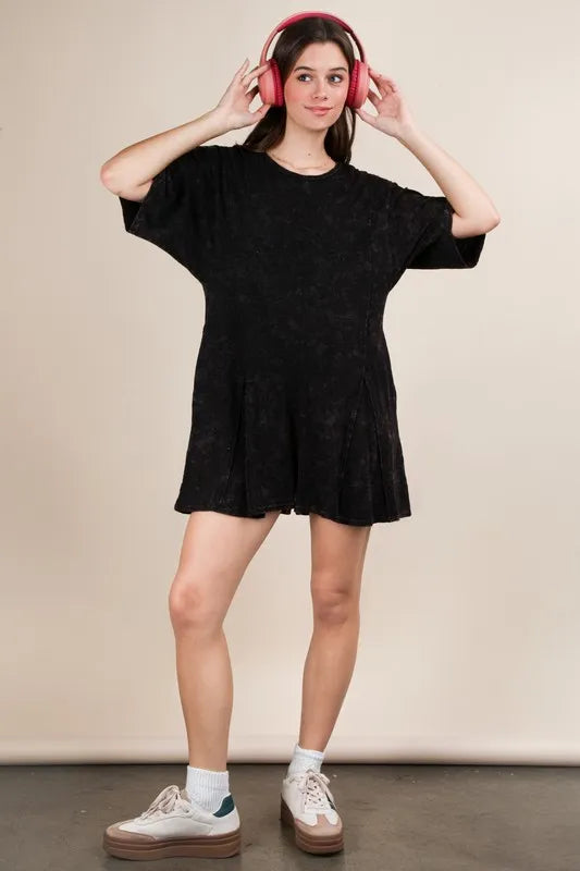 VERY J Mineral Washed Oversized Knit Comfy Romper - Brittney MADE
