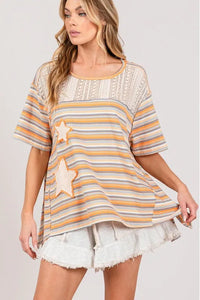 SAGE+FIG Accent Striped with Star Applique T-Shirt - Brittney MADE