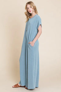 BOMBOM Rib Knit Jumpsuit with Button Detail - Brittney MADE