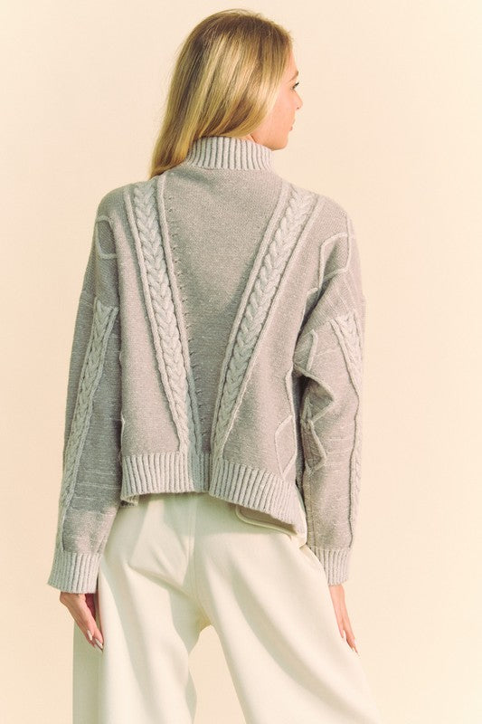 Davi & Dani Cable-Knit Turtleneck Dropped Shoulder Sweater - Brittney MADE