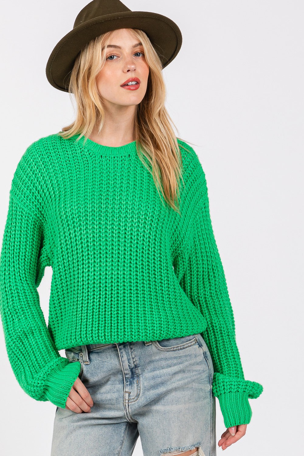 SAGE + FIG Round Neck Drop Shoulder Sweater - Brittney MADE