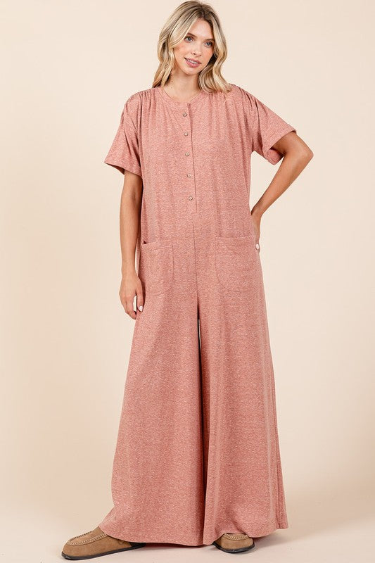 Mittoshop Button Detail Short Sleeve Wide Leg Jumpsuit - Brittney MADE