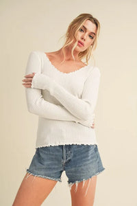 Aemi + Co Lettuce Hem Scoop Neck Long Sleeve Knit Top - Brittney MADE