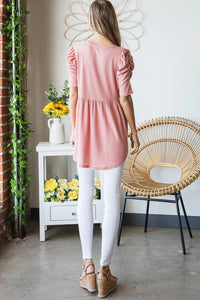 Heimish Full Size Waffle Knit V-Neck Babydoll Top - Brittney MADE