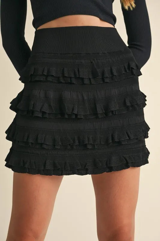 MABLE Ruffled Detail High Waist Knit Mini Skirt - Brittney MADE