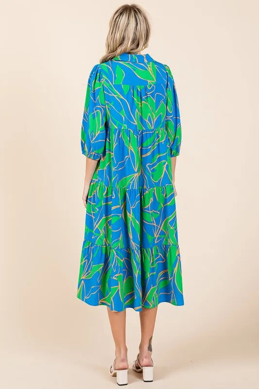 Mittoshop Tiered Printed Collared Neck Midi Dress - Brittney MADE