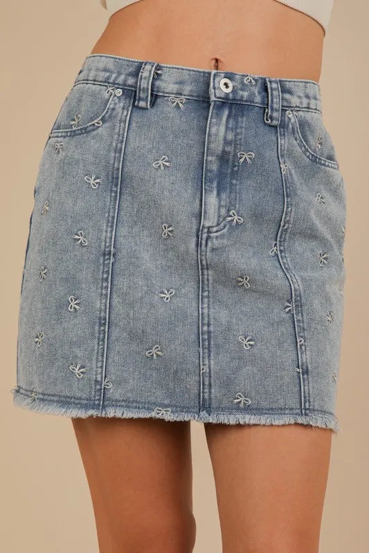 VERY J Bow Printed Casual Denim Mini Skirt - Brittney MADE