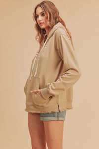 Aemi + Co Raw Hem Kangaroo Pocketed Drawstring Hoodie - Brittney MADE