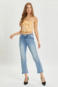 RISEN Full Size High Rise Distressed Cropped Straight Jeans - Brittney MADE
