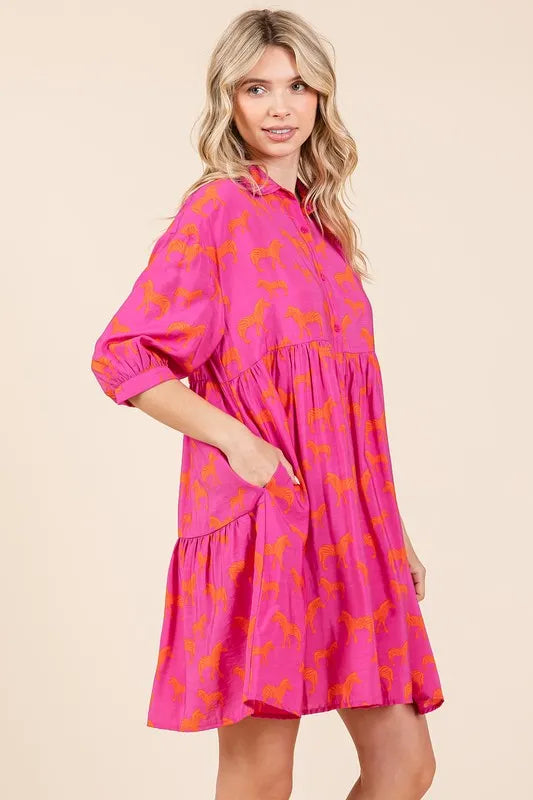 Mittoshop Zebra Print Button Down Shirt Mini Dress - Brittney MADE