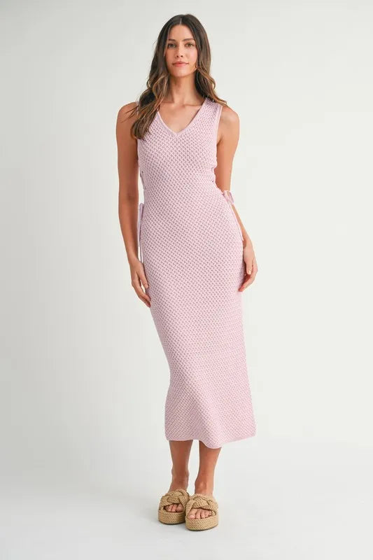 MABLE Crochet Side Lace Up Knit Midi Dress - Brittney MADE