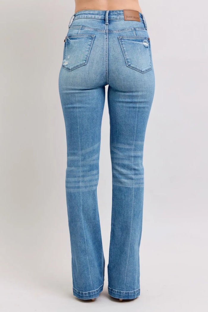 Judy Blue HW Tummy Control Vintage Wash Side Slit Slim Boot Jeans - Brittney MADE