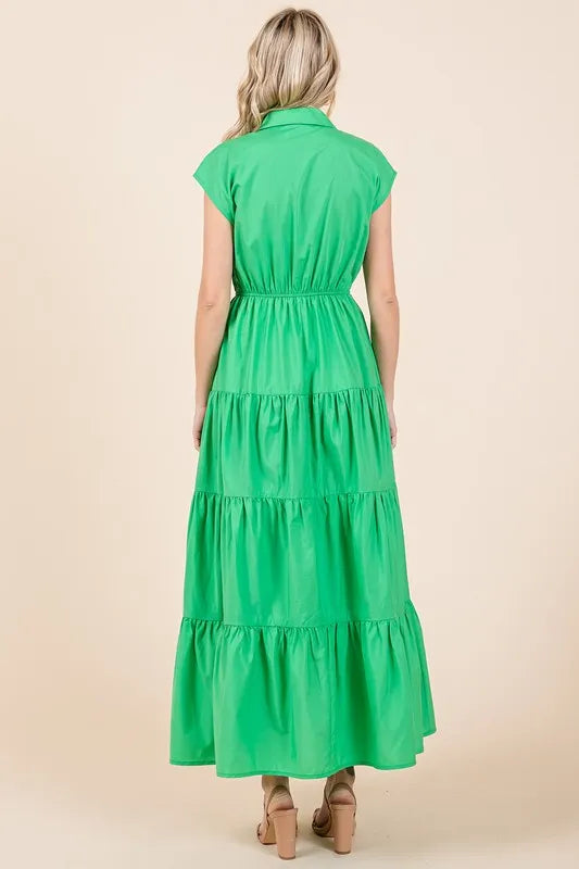 Mittoshop Button Up Collared Tiered Maxi Shirt Dress - Brittney MADE
