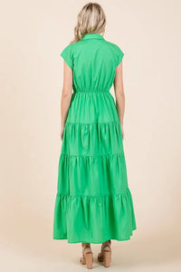 Mittoshop Button Up Collared Tiered Maxi Shirt Dress - Brittney MADE