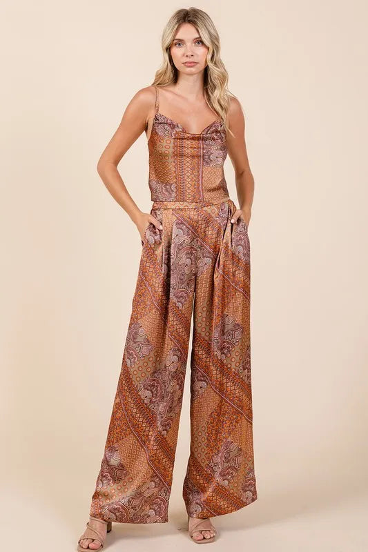 Mittoshop Paisley Patchwork Print Satin Wide Leg Pants - Brittney MADE