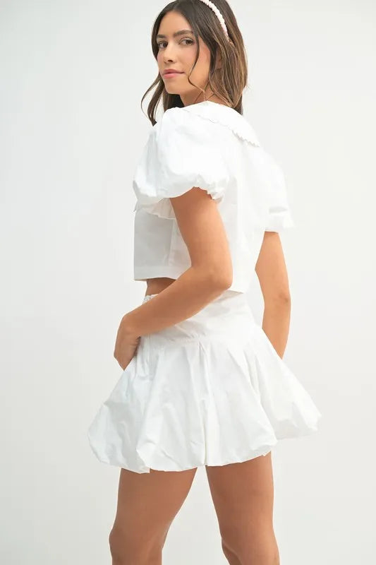 MABLE Puff Sleeve Button Down Top and Bubble Skirt Set - Brittney MADE