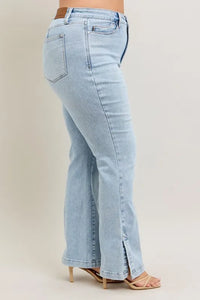 Judy Blue Full Size Tummy Control Vintage Wash Side Slit Slim Boot Jeans Plus Size - Brittney MADE
