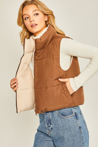 Love Tree Zip Up Cropped Contrast Reversible Vest - Brittney MADE