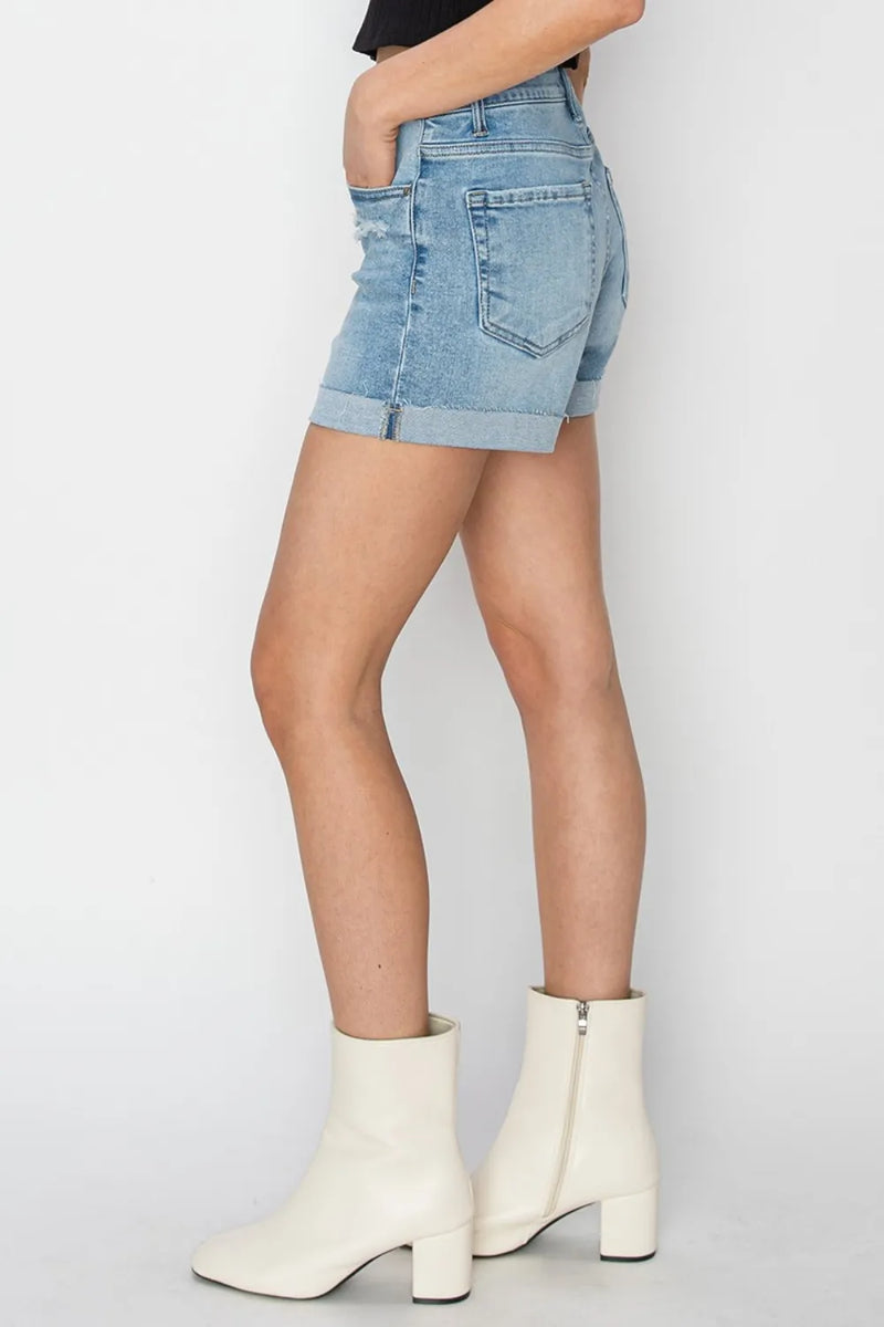 RISEN Distressed Mid-Rise Waist Denim Shorts - Brittney MADE
