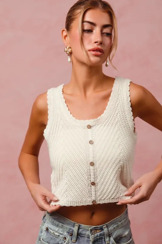 SO ME Chevron Pattern Buttoned Front Lightweight Tank Top - Brittney MADE