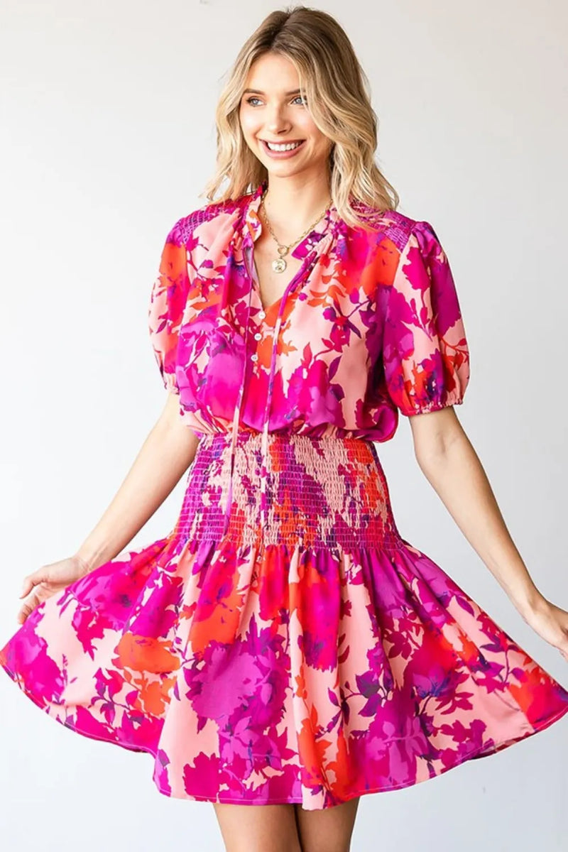 First Love Floral Short Sleeve Smocked Mini Dress - Brittney MADE