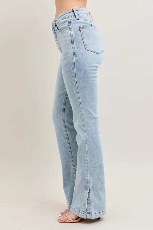 Judy Blue Full Size Tummy Control Vintage Wash Side Slit Slim Boot Jeans Plus Size - Brittney MADE