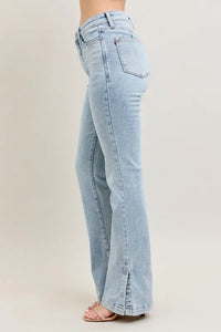 Judy Blue Full Size Tummy Control Vintage Wash Side Slit Slim Boot Jeans Plus Size - Brittney MADE