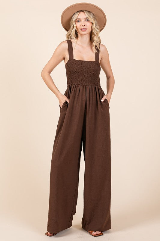 Mittoshop Smocked Wide Strap Wide Leg Overalls - Brittney MADE