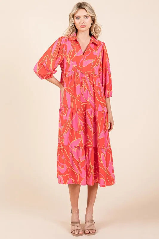 Mittoshop Tiered Printed Collared Neck Midi Dress - Brittney MADE