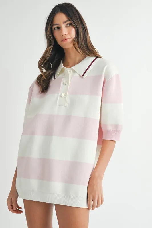MABLE Oversized Stripe Polo Collar Sweater - Brittney MADE