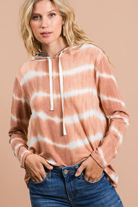 BiBi Tie Dye Stripe Terry Drawstring Hoodie With Leopard - Brittney MADE